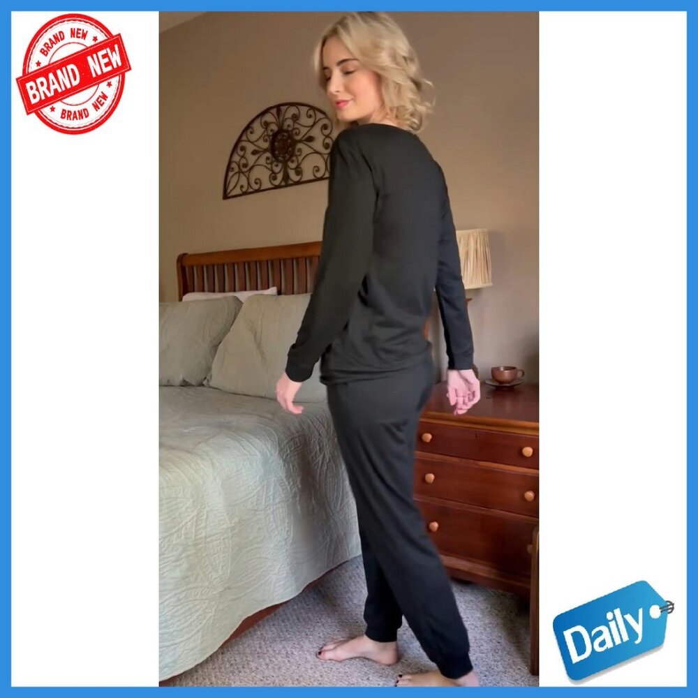 Soft Long Sleeve Pajama Set with Pockets, 2-Pack Jogger Lounge Wear - Picture 8 of 8